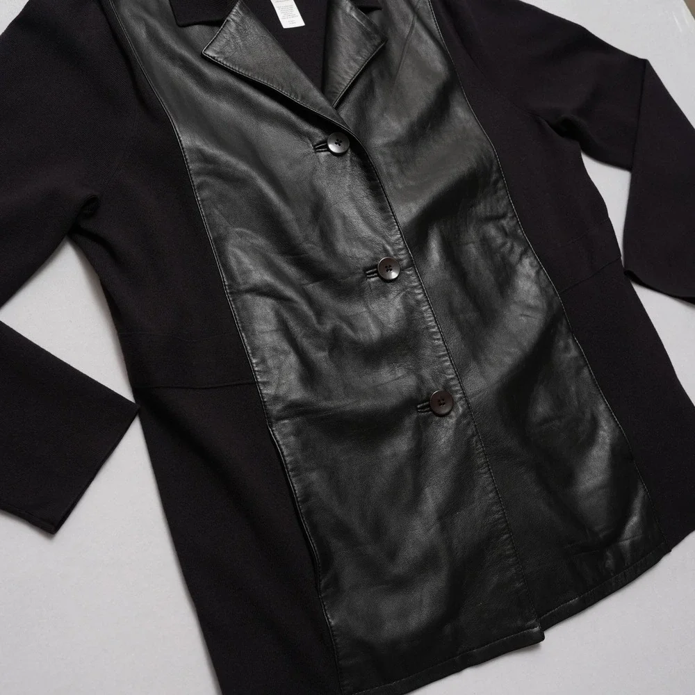 Anne Klein Womens 2X Black‎ Leather Mixed Media Moto Style Jacket